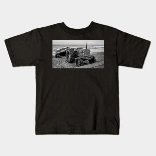 Tractor and fishing boat on Cromer beach, Norfolk Kids T-Shirt